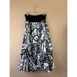 Indikka Women Black White Abstract Print Cotton Maxi Skirt Size L Boho Graphic
